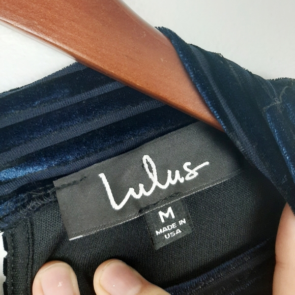Lulus Ticket to Chic Navy Blue Striped Velvet dres - Picture 9 of 13